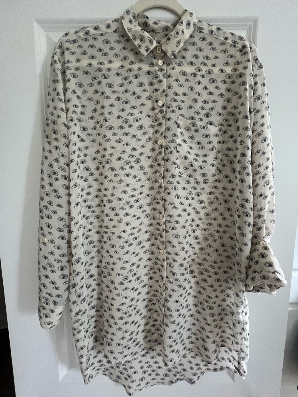 Munthe Third Eye Tunic Shirt | Evil Eye Print | Euro 36 (US S/4) | Sheer Cream